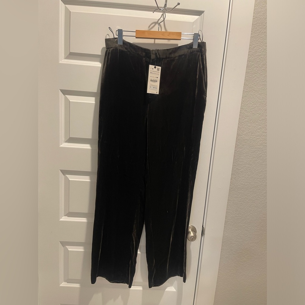 NWT Zara $90 silk blend velvet wide leg pant 8775/928/832 XXL